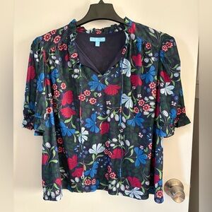 Draper James Navy Floral Blouse